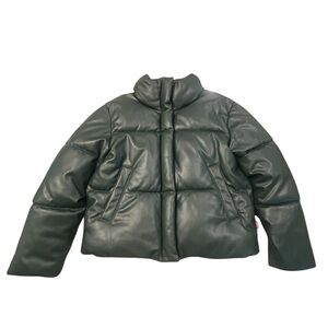 Levi's Faux Leather Quilted Dark Green Puffer Jacket Large‎ Polyurethane Army